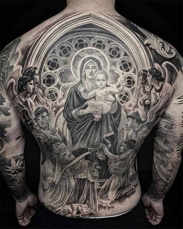 Tatuagem de anjos e da Virgem Maria2